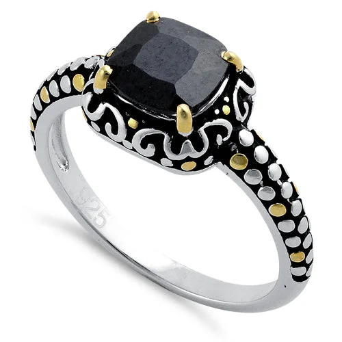 Rings For Young Girls-Sterling Silver Celtic Black Cushion CZ Ring