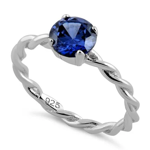 Best Solid Rings-Sterling Silver Tanzanite Twisted Band CZ Ring