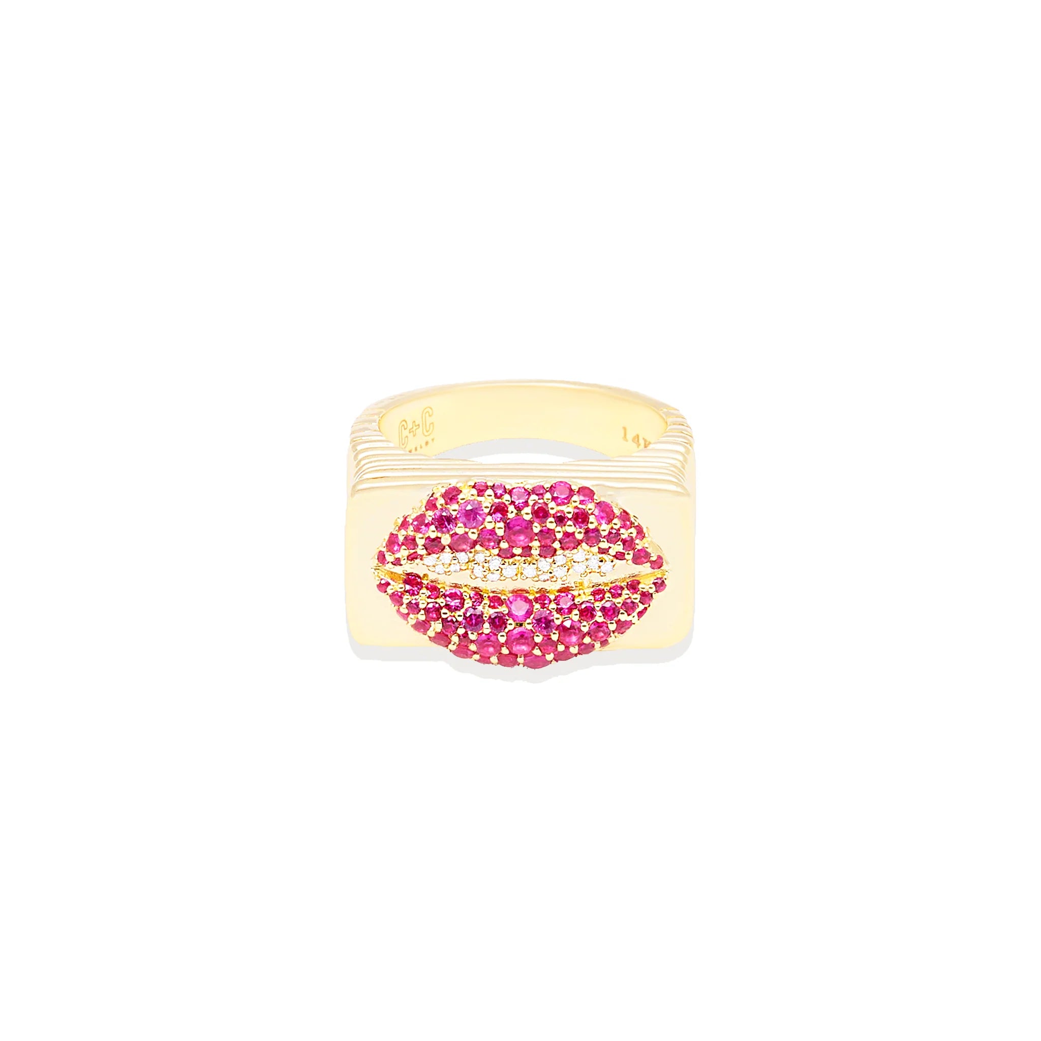 Rings For Warm Outfits-Juju Ruby & Diamond Lips Ring