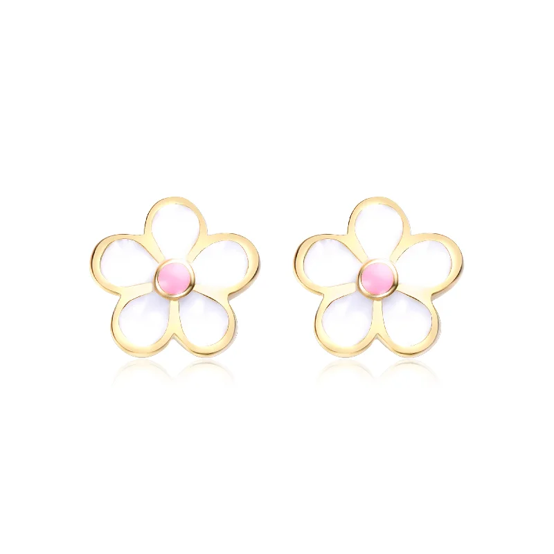 Best Heavy Earrings-Children's Sterling Silver 14k Gold Plated Flower Screw Back Earrings