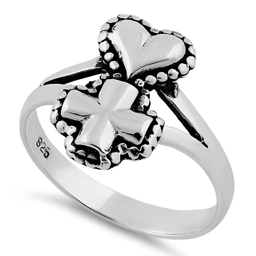 Rings For Edgy Style-Sterling Silver Cross Heart Ring