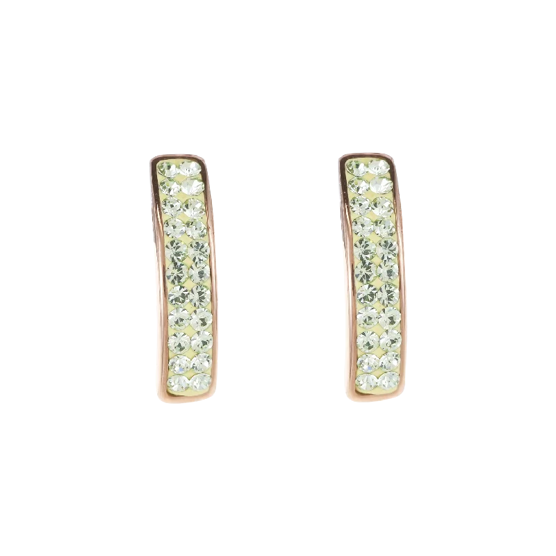 Earrings For Layered Looks-Earrings stainless steel rose gold & crystals pavé light green