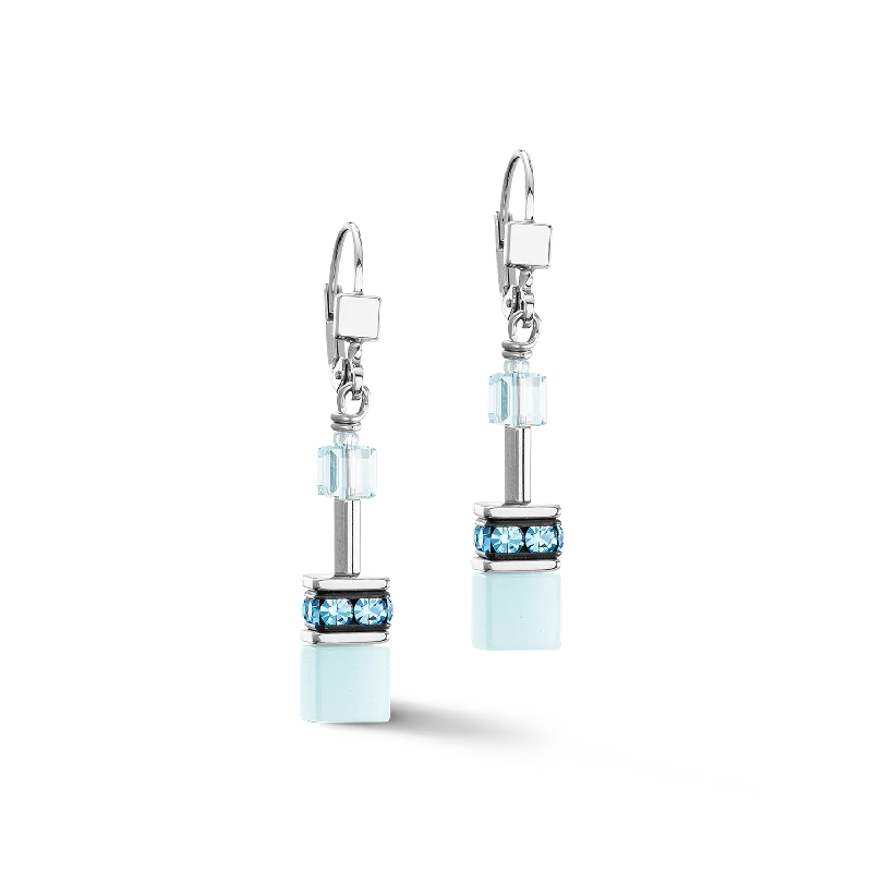 Large Earrings For Drama-GeoCUBE® Iconic Mono Gold earrings ice blue