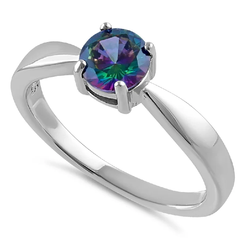 Rings For Solo Outings-Sterling Silver Rainbow CZ Ring