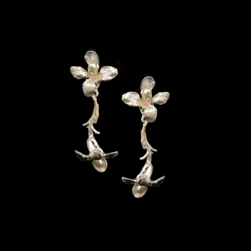 Thin Earrings For Grace-Fine Wildflower Silver Drop Post Earrings