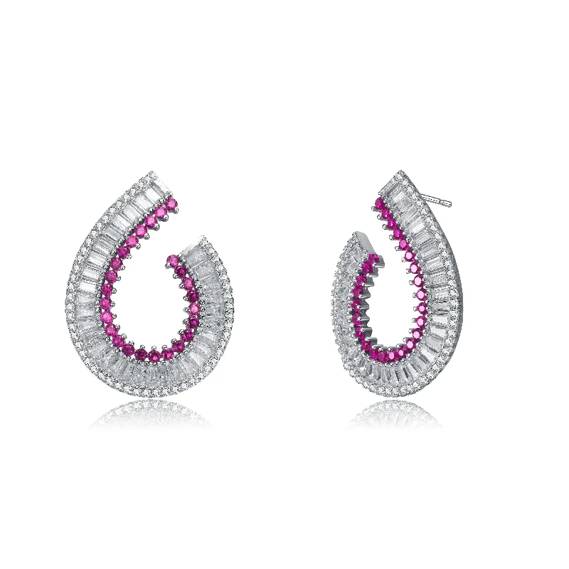 Earrings For Warm Outfits-Glamorous Ruby Cubic Zirconia Sterling Silver Teardrop Earrings