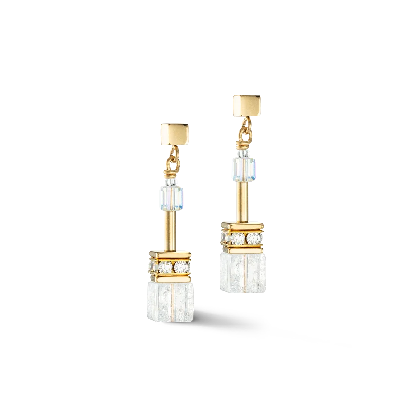 Earrings For Silver Fans-GeoCUBE® Iconic Nature earrings gold white