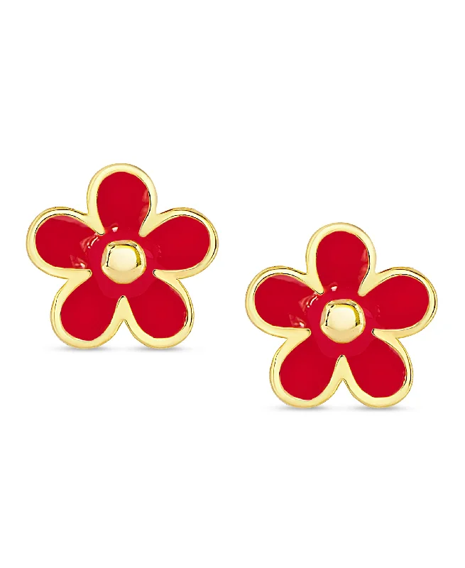 Earrings Polish Tips-Flower Stud Earrings (Red)