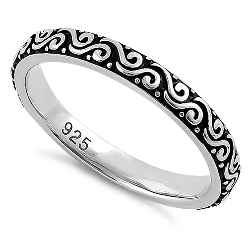 Rings With Bright Colors-Sterling Silver Ancient Waves Band