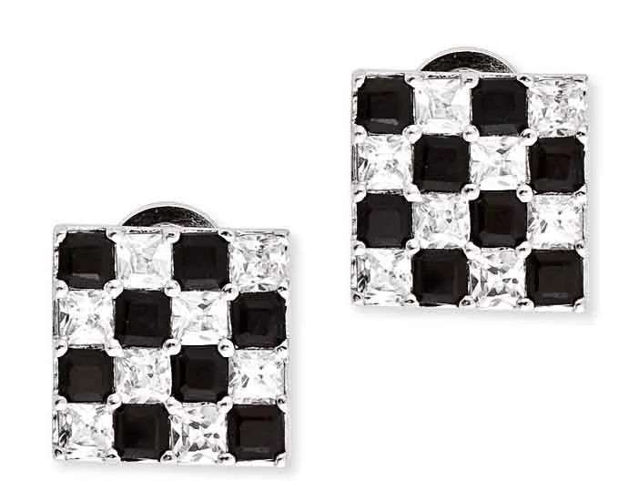 Smooth Earrings For Wear-Aurore Zirconia And Black Square Shape Earrings