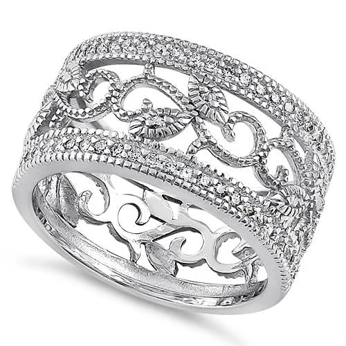 Rings For Oval Fingers-Sterling Silver Vine Cage Pave CZ Ring