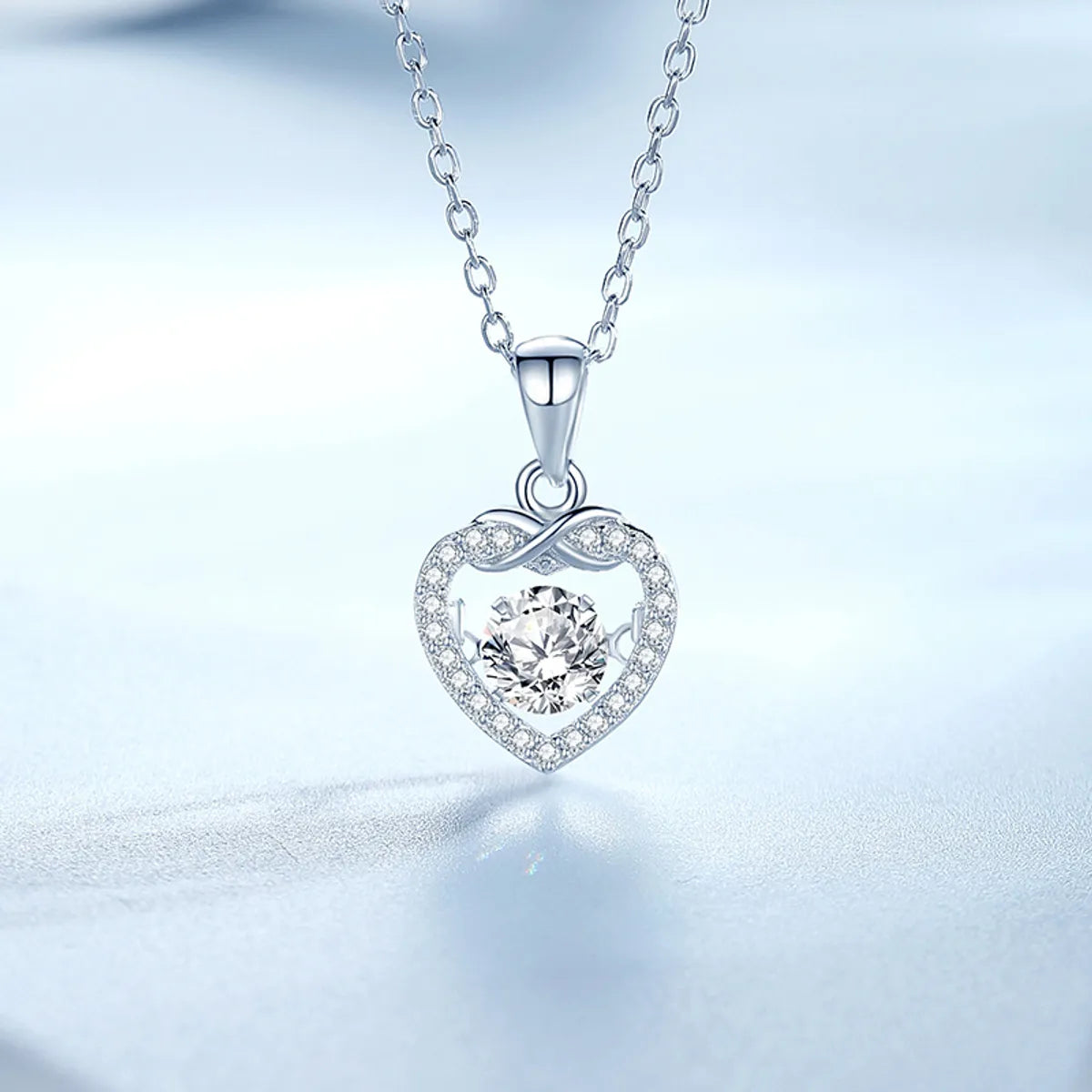 Necklaces For Late Nights-Simple Style Heart Shape Sterling Silver Inlay Moissanite Zircon Pendant Necklace