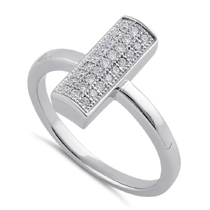 Rings Grip Advice-Sterling Silver Clear CZ Trendy Bar Ring