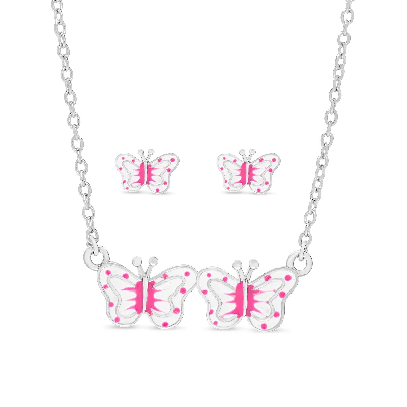 Thin Earrings For Grace-Double Butterfly Necklace and Earrings Set