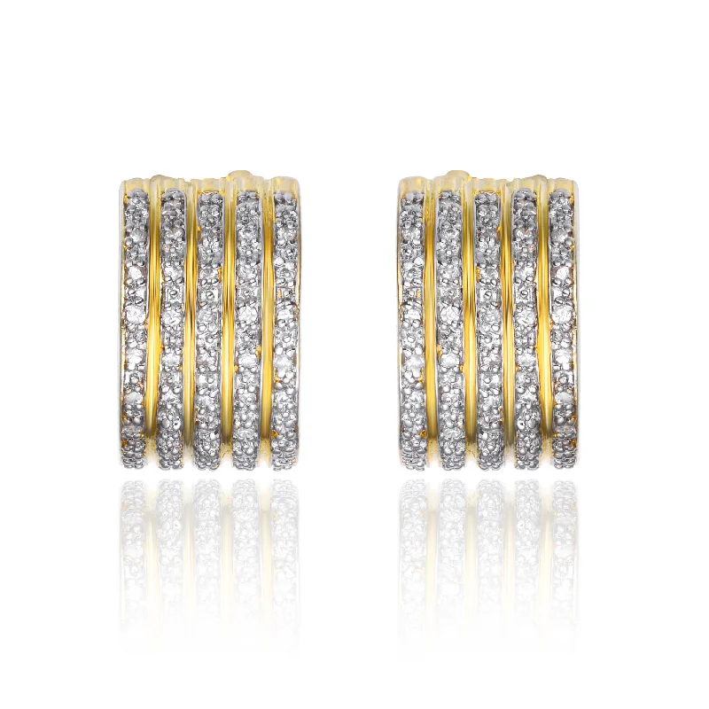 Earrings For Quick Use-Gold Overlay Cubic Zirconia Striped Earrings