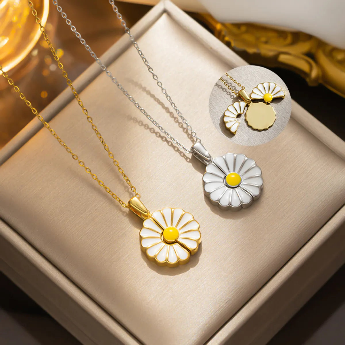 Vivid Necklaces For Pop-Simple Style Daisy Stainless Steel Plating Inlay Zircon 18k Gold Plated Pendant Necklace