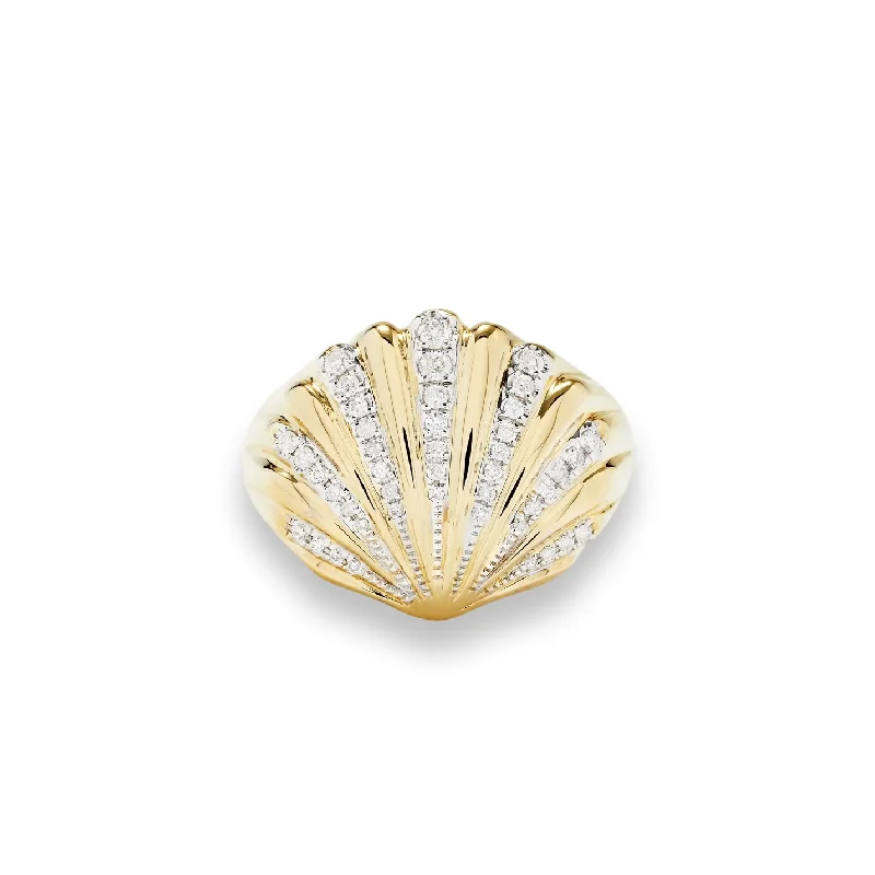 Rings For Hard Days-Diamond & Gold Seashell Signet Ring