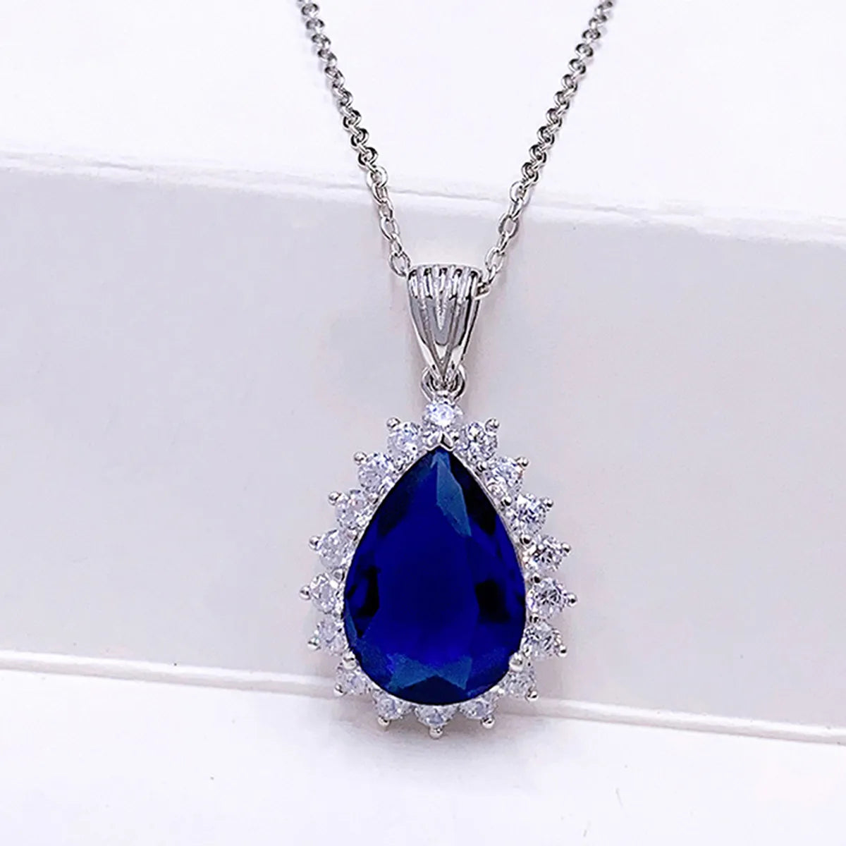 Necklaces Fix Tips-Elegant Glam Sweet Water Droplets Sterling Silver Plating Inlay Zircon White Gold Plated Pendant Necklace