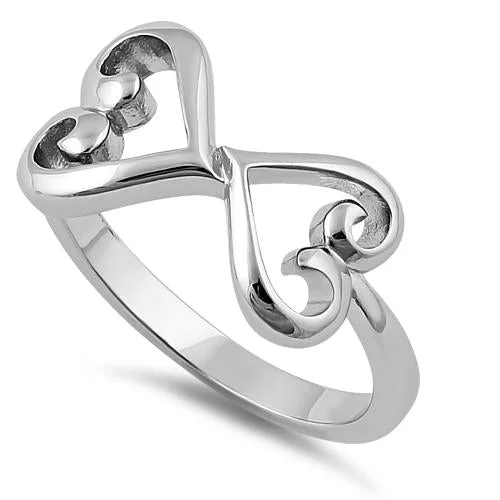 Rings For Long Fingers-Sterling Silver Dual Curly Hearts Ring