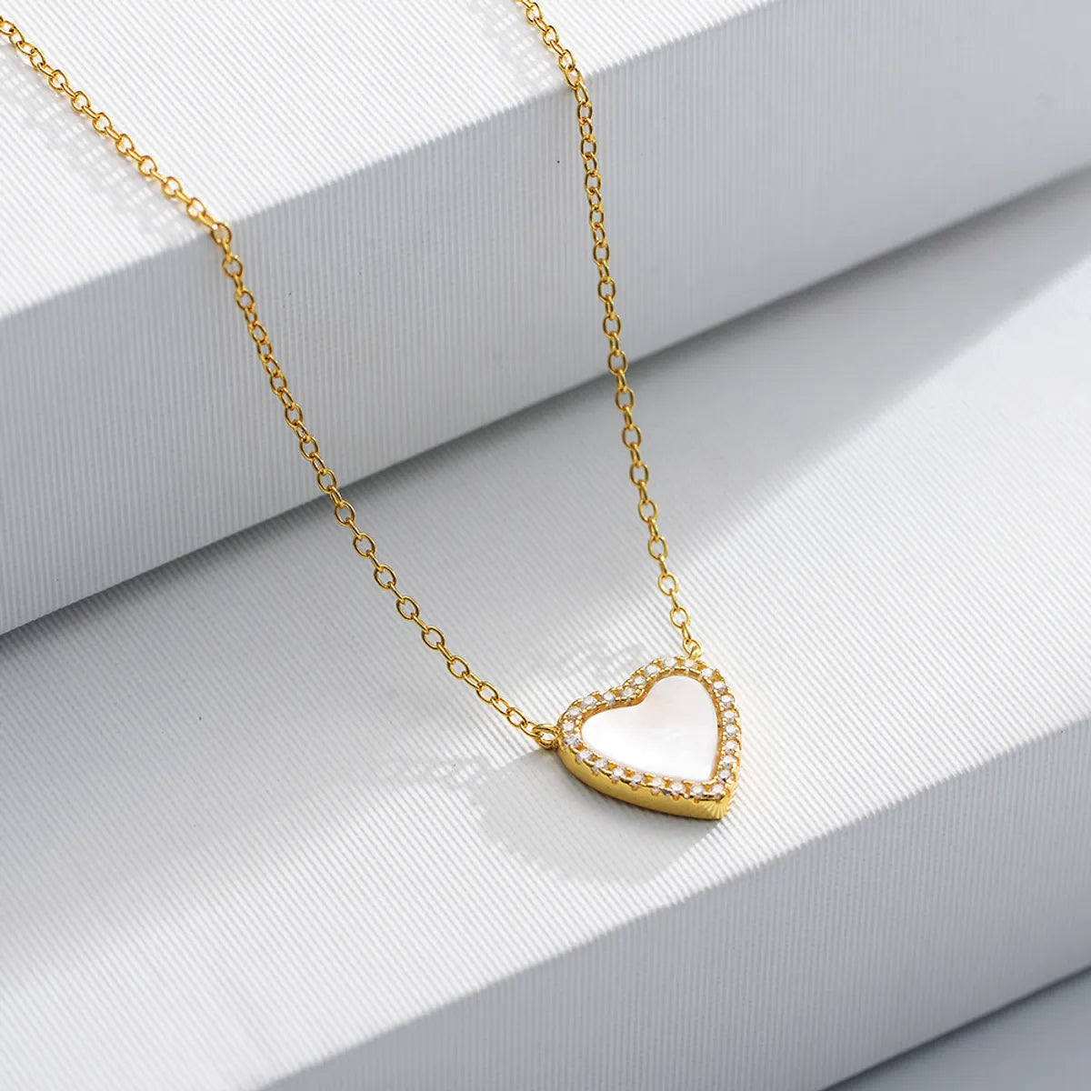 Best High Necklaces-Ins Style Korean Style Heart Shape Sterling Silver Inlay Shell Zircon Pendant Necklace