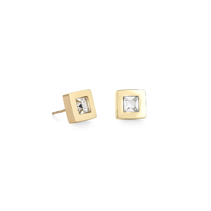 Best Heavy Earrings-Earrings square stainlees steel gold & crystal