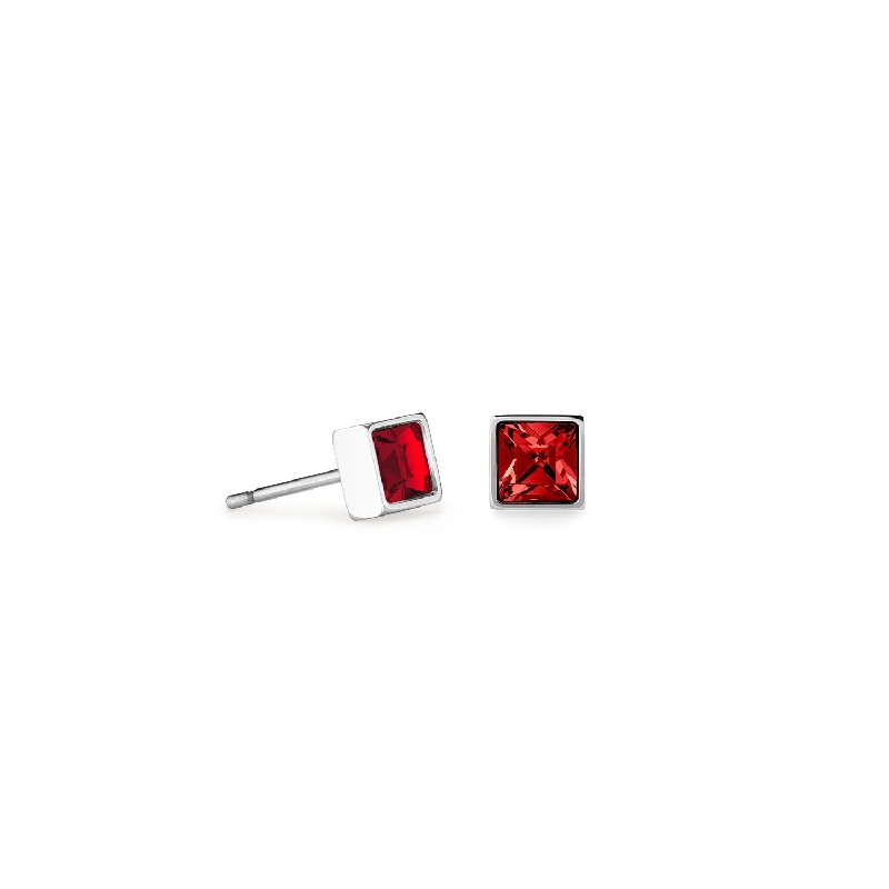 Bold Earrings For Nights-Brilliant Square small earrings silver red