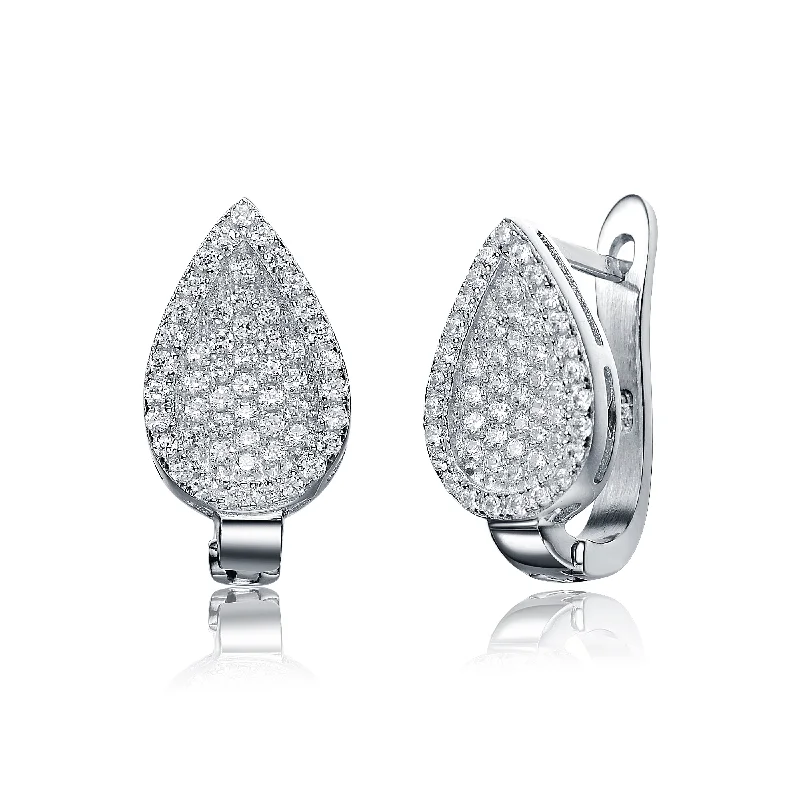 Best Quick Earrings-Sterling Silver Pave Cubic Zirconia Leaf Earrings