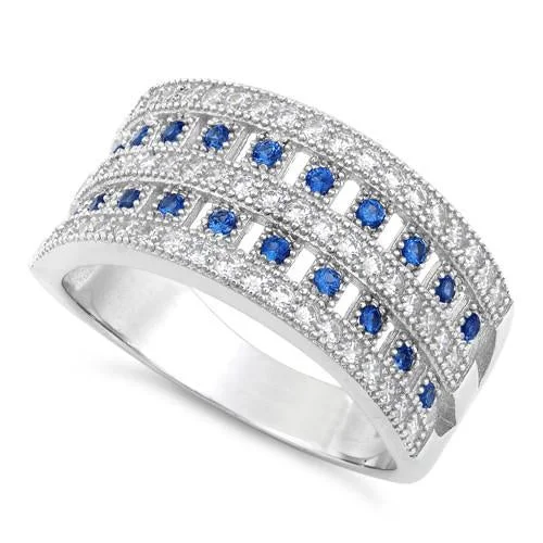 Rings For Small Fingers-Sterling Silver Elegant Pave Blue Spinel CZ Ring