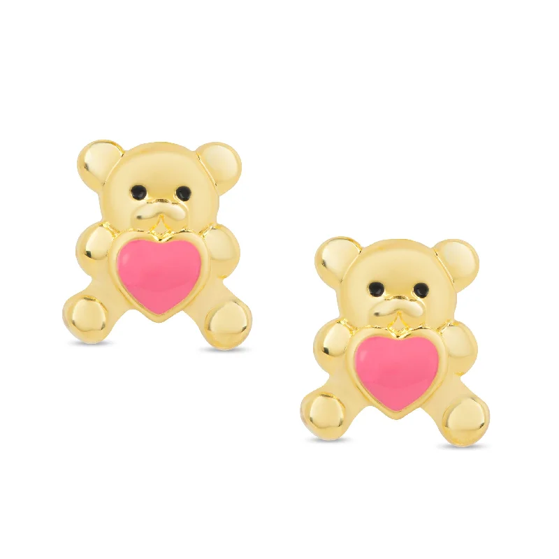 Earrings For Tall Styles-Heart Teddy Bear Stud Earrings