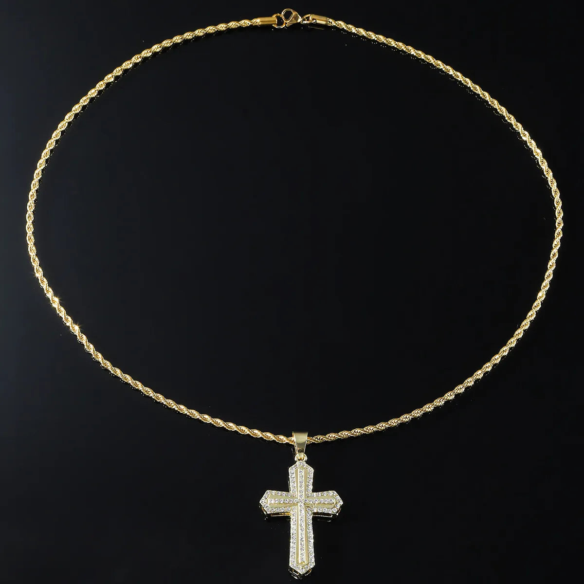 Necklaces For Layered Bracelets-Hip-hop Cross Zircon Alloy Wholesale Pendant Necklace