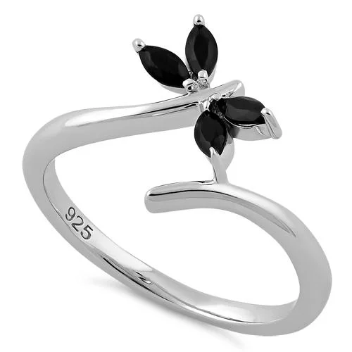 Extra Bold Rings-Sterling Silver Dragonfly Black CZ Ring