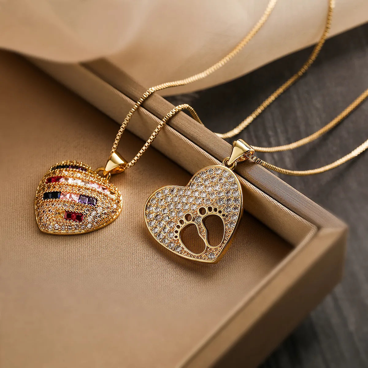 Necklaces Shine Maintenance-Vacation Beach Sweet Heart Shape Copper Plating Inlay Zircon 18k Gold Plated Pendant Necklace