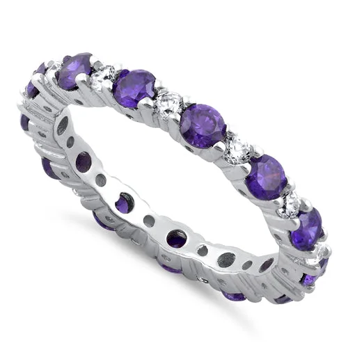 Raw Rings For Vibe-Sterling Silver Eternity Amethyst CZ Ring