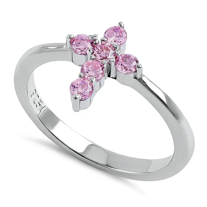 Rings For Rainy Days-Sterling Silver Cross Pink CZ Ring