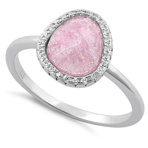 Rings For Dressy Nights-Sterling Silver Offset Oval Pink Ice Galaxy CZ Ring