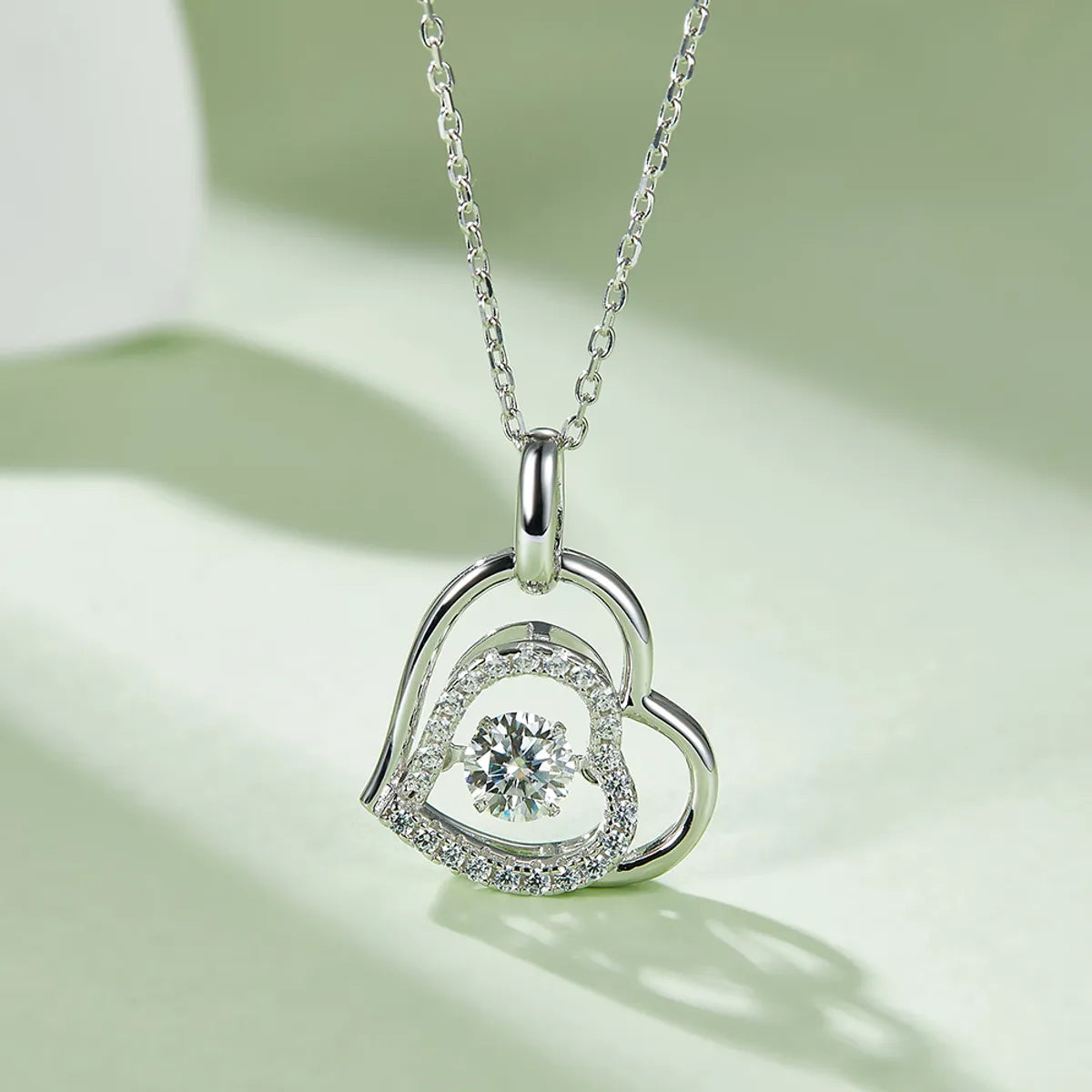 Necklaces With Tight Fit-Lady Simple Style Classic Style Heart Shape Sterling Silver Gra Inlay Moissanite Rhodium Plated Pendant Necklace