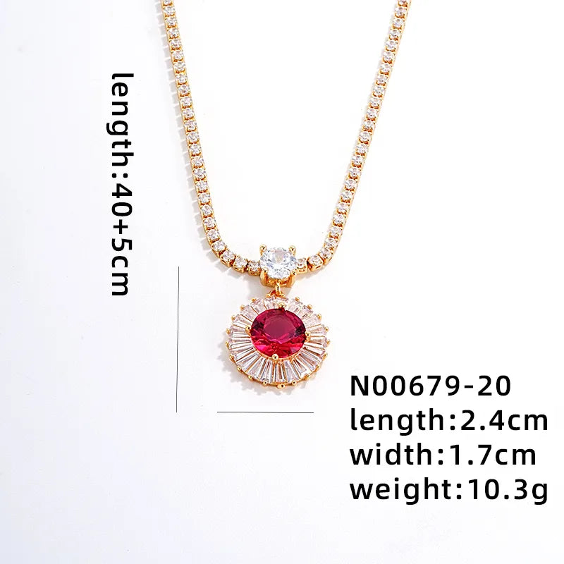 Gold White Drill Chain 45cm Red round Pendant