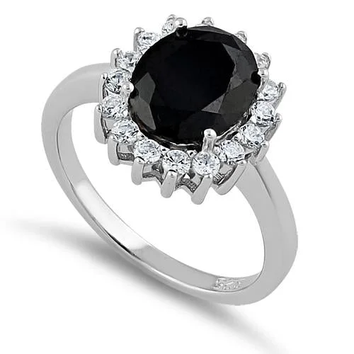 Vivid Rings For Pop-Sterling Silver Black Oval CZ Ring