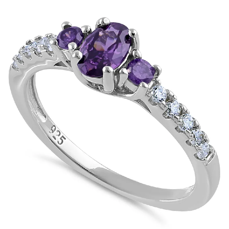 Rings With Tight Fit-Sterling Silver Enchanted Oval Amethyst CZ Ring