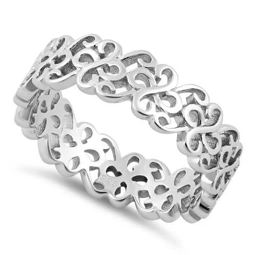 Rings Cleaning Tips-Sterling Silver Swirl Pattern Band Ring