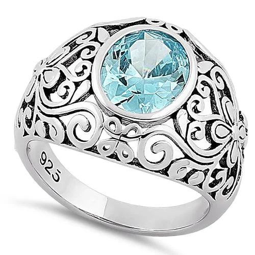 Rings For Gift Ideas-Sterling Silver Oval Aquamarine CZ Ring