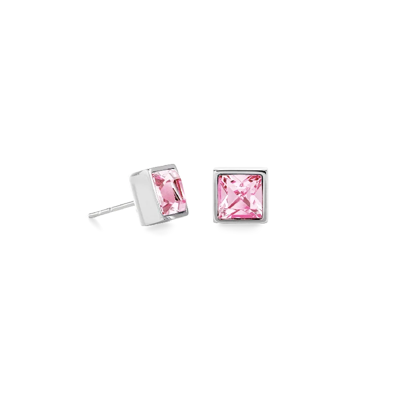 Earrings For Wild Style-Brilliant Square big earrings silver light pink