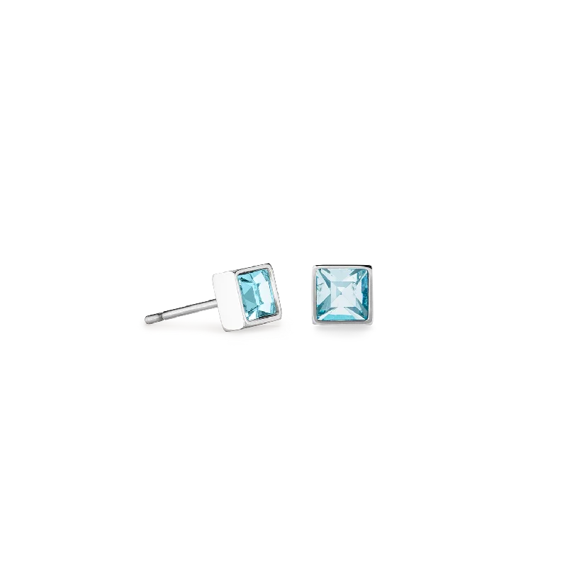 Best Earrings For Simple Looks-Brilliant Square small earrings silver aqua