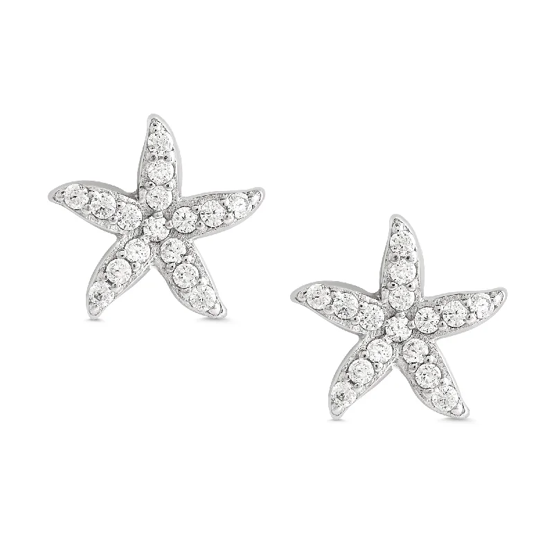 Earrings Style Reviews-Starfish CZ Stud Earrings in Sterling Silver