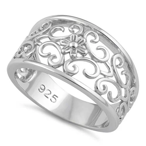 Best Classic Rings-Sterling Silver Medium Flower Swirl Ring