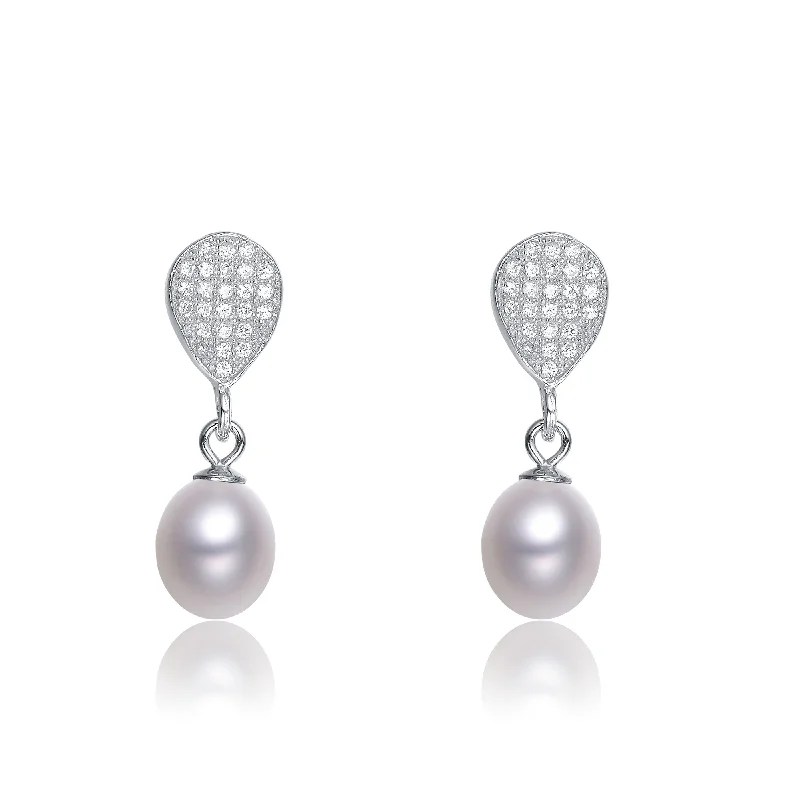 Earrings Comfort Guide-Sterling Silver Cubic Zirconia Pave Pearl Earrings