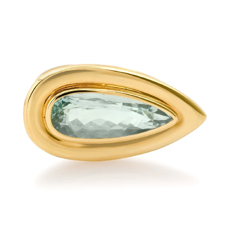 Rings For Fall Looks-Bezel Set Sleek Pear Shaped Aquamarine Statement Ring