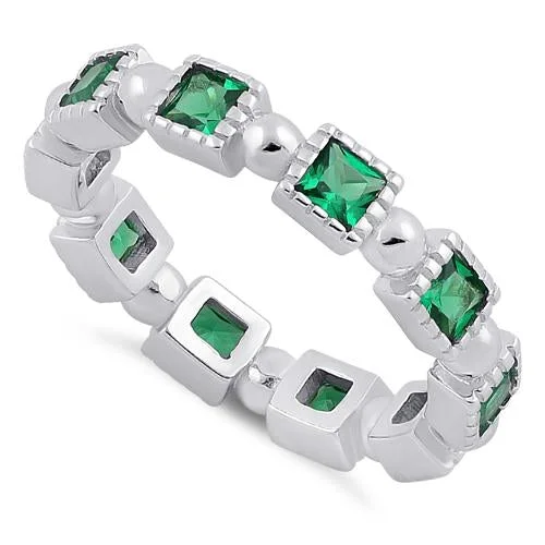 Rings For Layered Looks-Sterling Silver Princess Cut Emerald Eternity CZ Ring