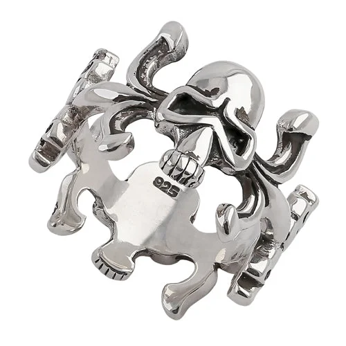 Rings Pairing Tips-Sterling Silver 3 Sides Design Skull Ring