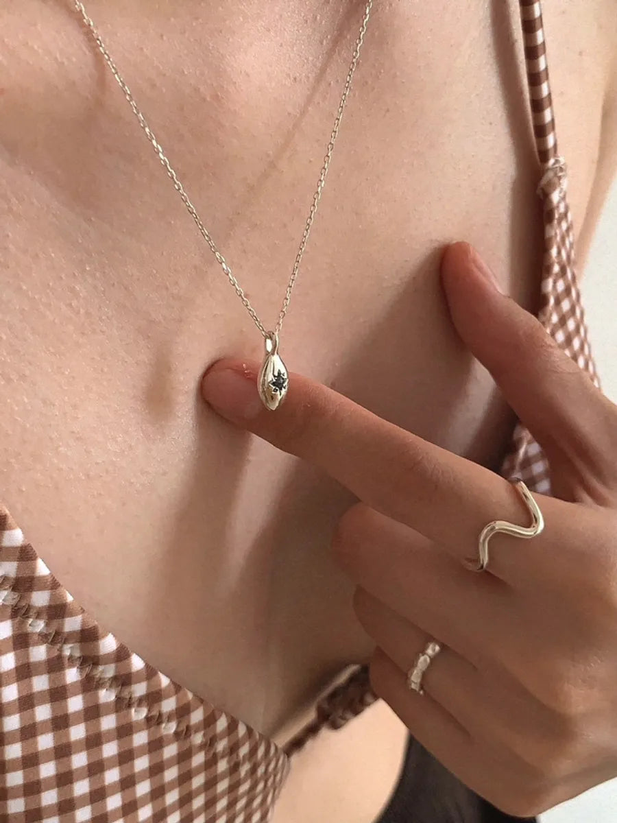 Necklaces For Lunch Dates-Simple Style Commute Star Water Droplets Sterling Silver Plating Inlay Zircon Pendant Necklace